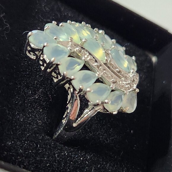 Retired 925 Cluster Teardrop Blue Leaf Aquamarine & White Zircon Size 7 Ring - Picture 16 of 16